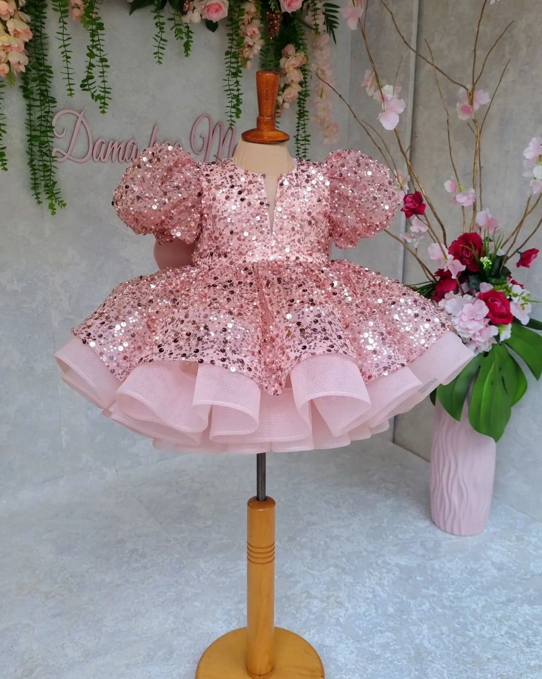 Pink Sequin Ruffle Tutu Dress: Elegant First Birthday Party