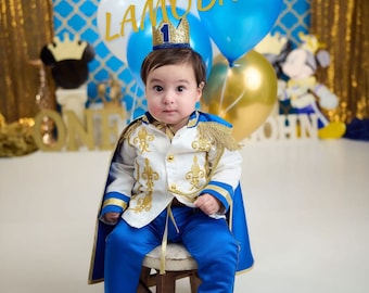 Traje de Príncipe Azul, Príncipe Azul personalizado, Vestido de cumpleaños niño, Traje de rey para niños pequeños, Traje de rey para niños pequeños, Conjunto de día especial