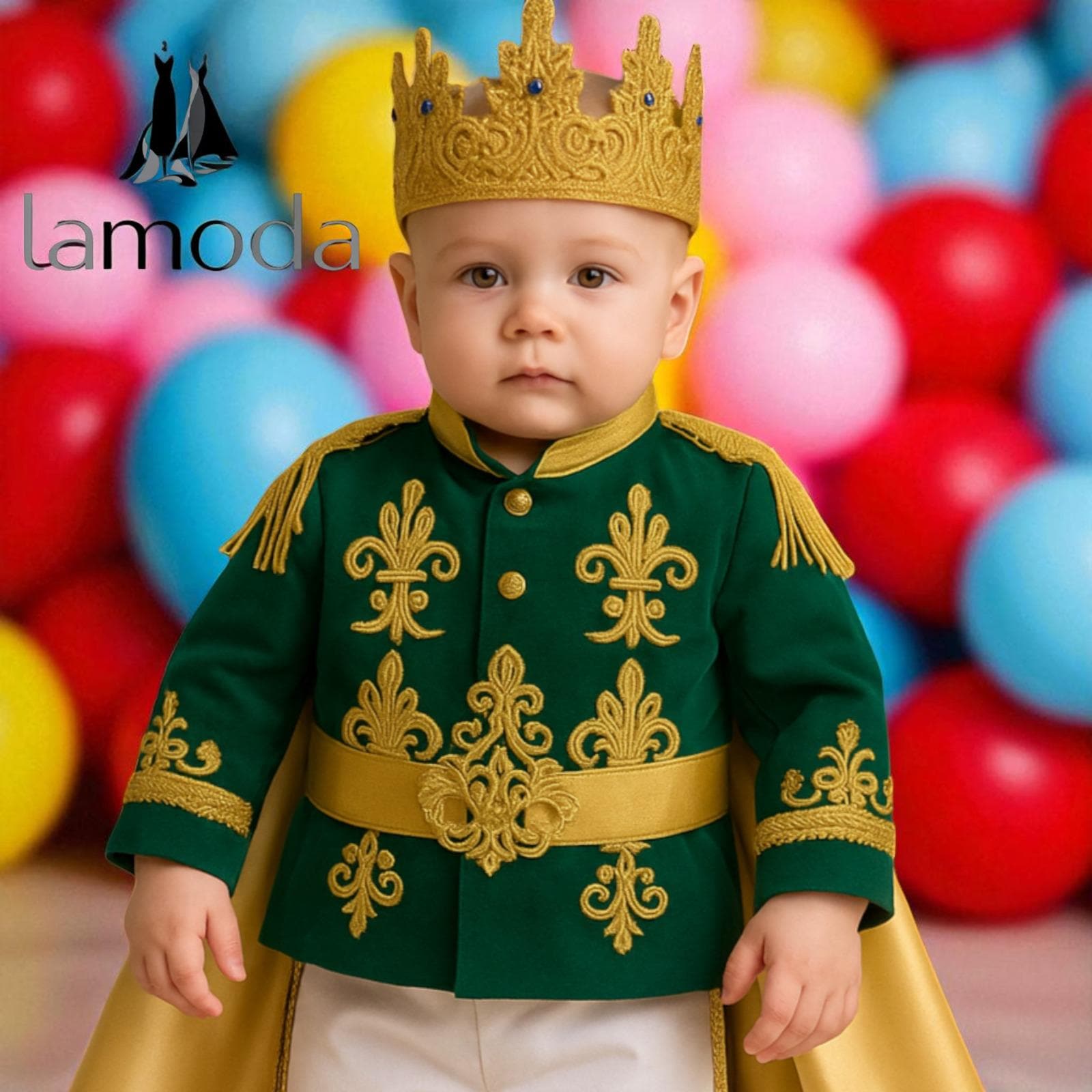 Prince Charming Baby Costume Emerald Green & Gold King Suit