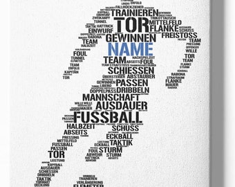 Personalisierbarer Fußballspieler Premiumleinwand, Fussball Leinwand personalisiert, Word Art, Geburtstagsgeschenk für Fußballer