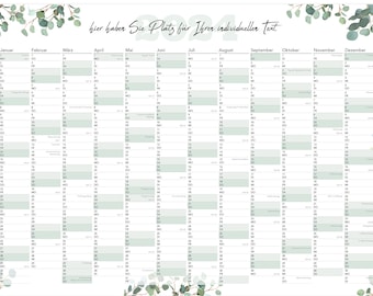 Annual calendar 2024 wall calendar personalized DIN A2 or DIN A1, wall planner, year planner with text field to personalize