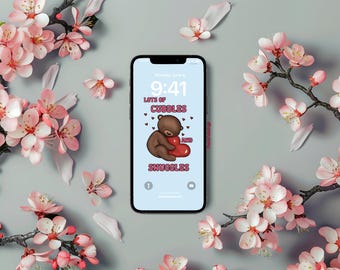 Bear Hug Phone Wallpaper | Hand-Drawn Pastel Lock Screen (Digital Download)