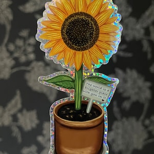 Adesivo glitterato girasole "Il mondo è un posto più luminoso con te dentro" Materiale glitterato lucido Scrapbooking Journaling Grandi vibrazioni positive