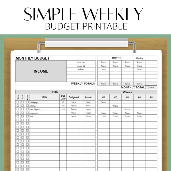 Simple Weekly Budget Printable