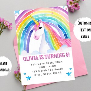 Rainbow Unicorn Invitation Template