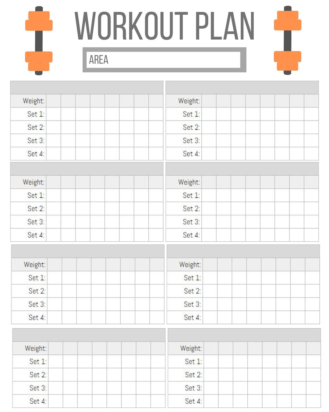 Workout Plan Printable Etsy