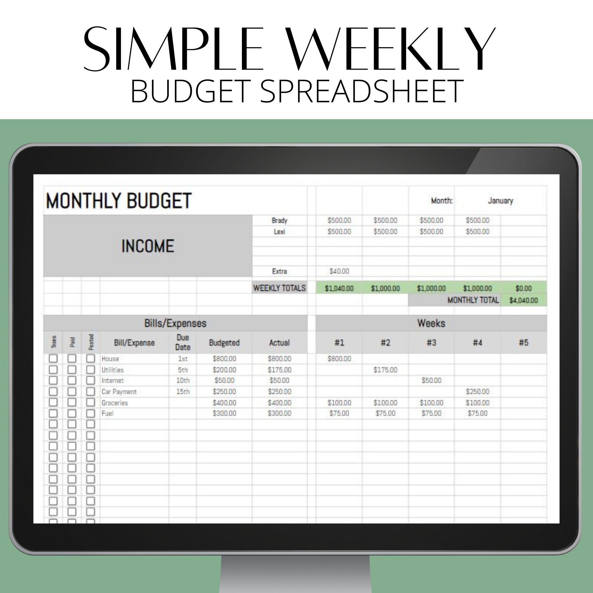 Simple Budget Template Spreadsheet Etsy Simple Budget Template Spreadsheet Etsy