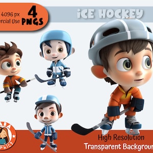 3D ICE HOCKEY Boys Clipart - High Resolution PNGs (4 Different Characters), downloadable files, High Quality