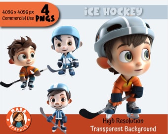 3D EIS HOCKEY Jungen Clipart - PNGs mit hoher Auflösung (4 verschiedene Zeichen), herunterladbare Dateien, hohe Qualität