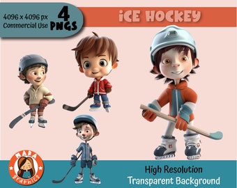 3D EIS HOCKEY Jungen Clipart - PNGs mit hoher Auflösung (4 verschiedene Zeichen), herunterladbare Dateien, hohe Qualität