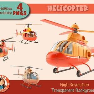 Niedliches 3D Hubschrauber Clipart Set - PNGs mit hoher Auflösung (4 verschiedene Zeichen), herunterladbare Dateien, hohe Qualität