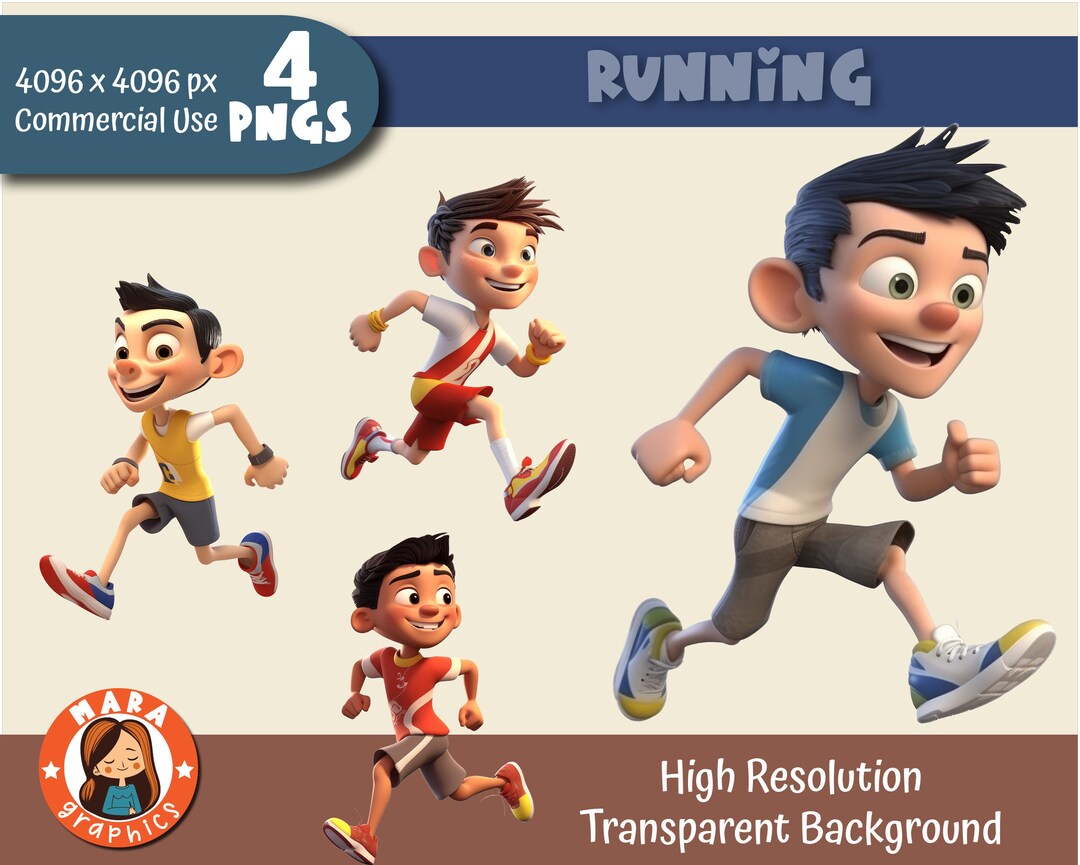 Cute 3D Boy Runner Clipart Set High Resolution Pngs 4 Different ...