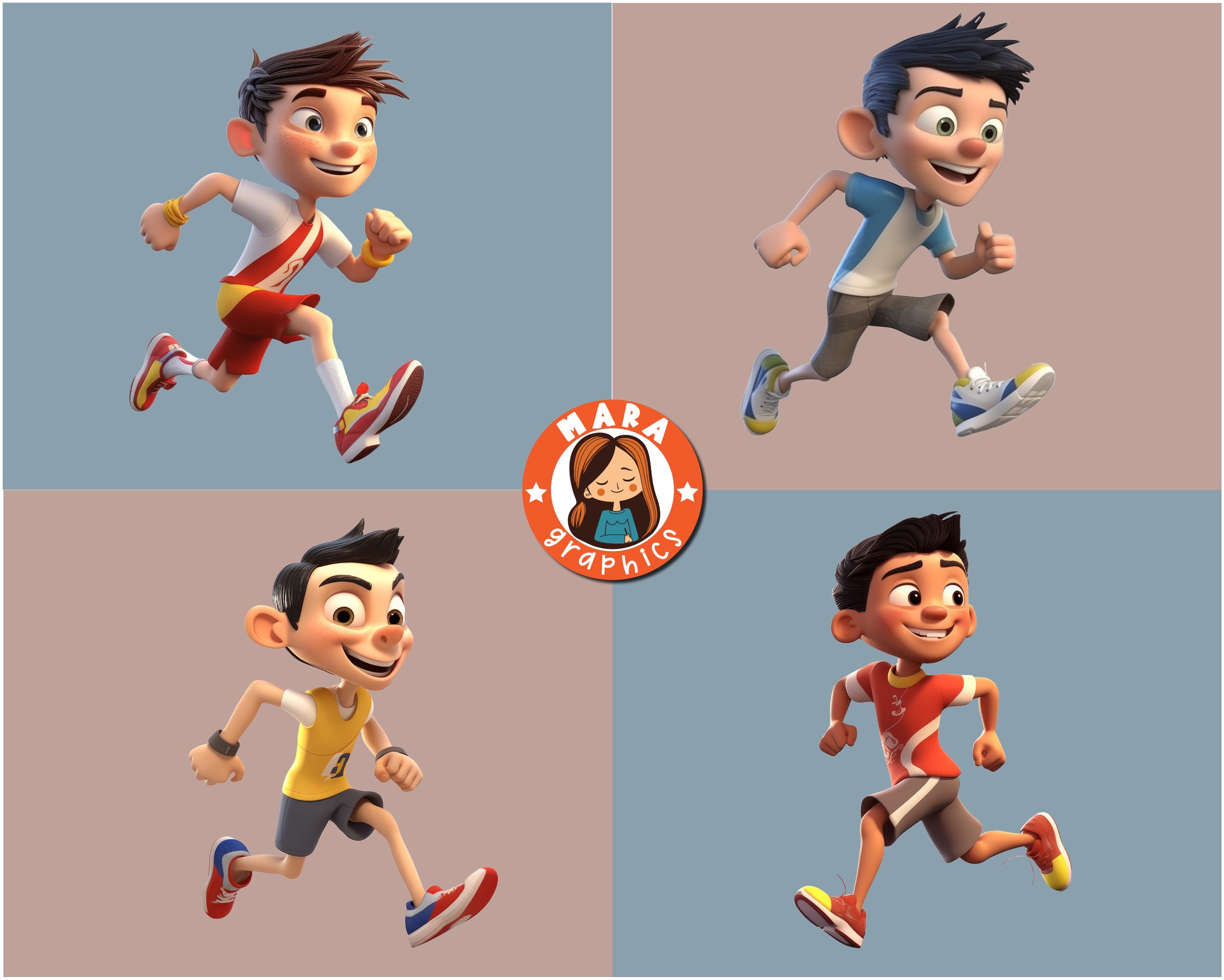 Cute 3D Boy Runner Clipart Set - High Resolution Pngs (4 Different ...