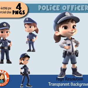 Leuke 3D-politieagent Clipart Set - PNG's met hoge resolutie (4 verschillende tekens), downloadbare bestanden, hoge kwaliteit