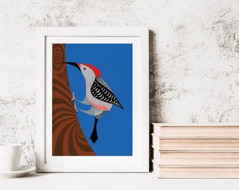 Woodpecker Print, Abstract Animal, Fauna Print, Minimal wall art, Boho Wall decor, Animal Prints, Modern Animal Digital download file