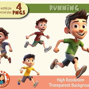 Niedliches 3D Boy Runner Clipart Set - PNGs mit hoher Auflösung (4 verschiedene Zeichen), herunterladbare Dateien, hohe Qualität