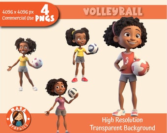 Cute 3D Volleyball girl Clipart Set - High Resolution PNGs (4 Different Characters), downloadable files, High Quality