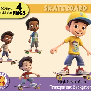 3D Skateboarding Boys Clipart - High Resolution PNGs (4 Different Characters), downloadable files, High Quality