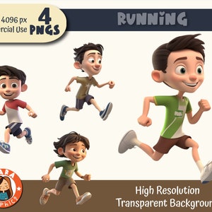 Niedliches 3D Boy Runner Clipart Set - PNGs mit hoher Auflösung (4 verschiedene Zeichen), herunterladbare Dateien, hohe Qualität