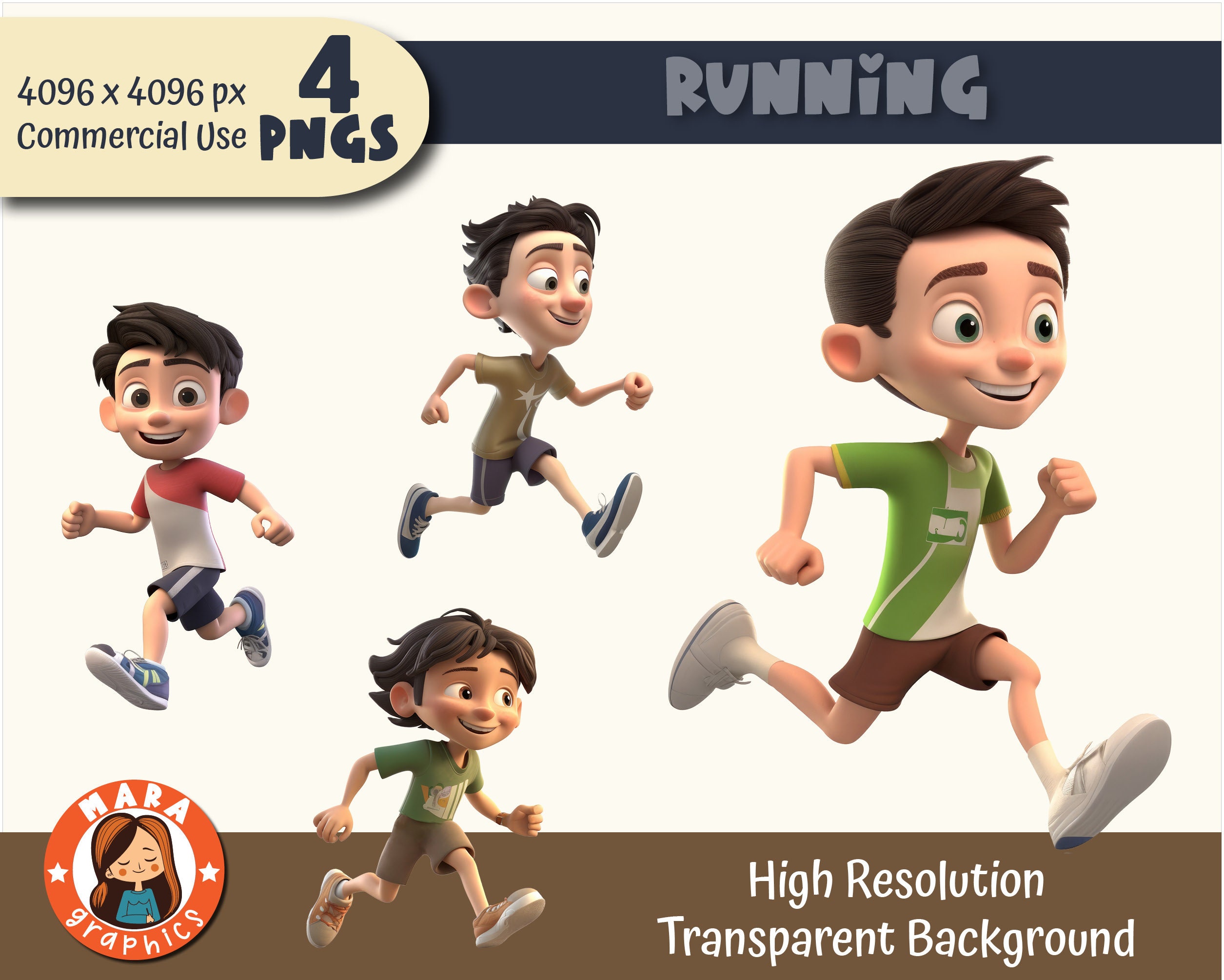 Cute 3D Boy Runner Clipart Set High Resolution Pngs 4 Different ...