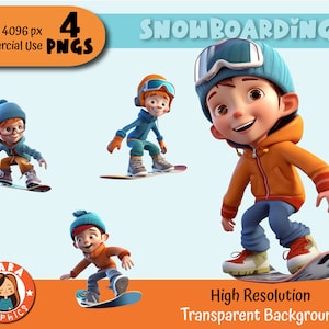 Snowboard Cute Boys Clipart Set di 4 PNG, file scaricabili, alta qualità
