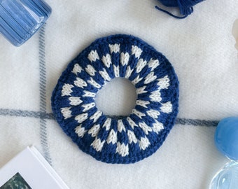 Checkered Scrunchie PDF Knitting Pattern / Carrie Scrunchie, Knit Hair-tie, incluye 2 opciones de acabado