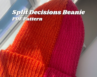 Split Decisions Beanie Pattern | knit beanie pattern, two-toned beanie, knit hats, ribbed beanie, colorful knitting