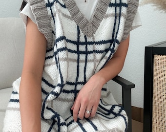 Patrón de tejido de chaleco de tartán / My Very Vest Dress, areuknittingme, chaleco de punto, chaleco de tartán, patrones de tejido de otoño