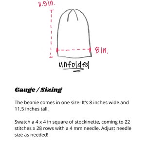 Puede incluir: Una ilustraci&oacute;n dibujada a mano de un gorro con medidas de ancho y alto. El gorro tiene 8 pulgadas de ancho y 11,5 pulgadas de alto. El texto "desplegado" est&aacute; escrito debajo del gorro.