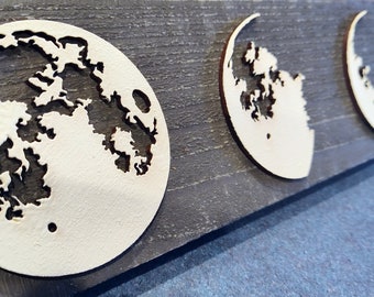 Phases of the Moon Wood Wall Decor, 3D Laser Cut Wood