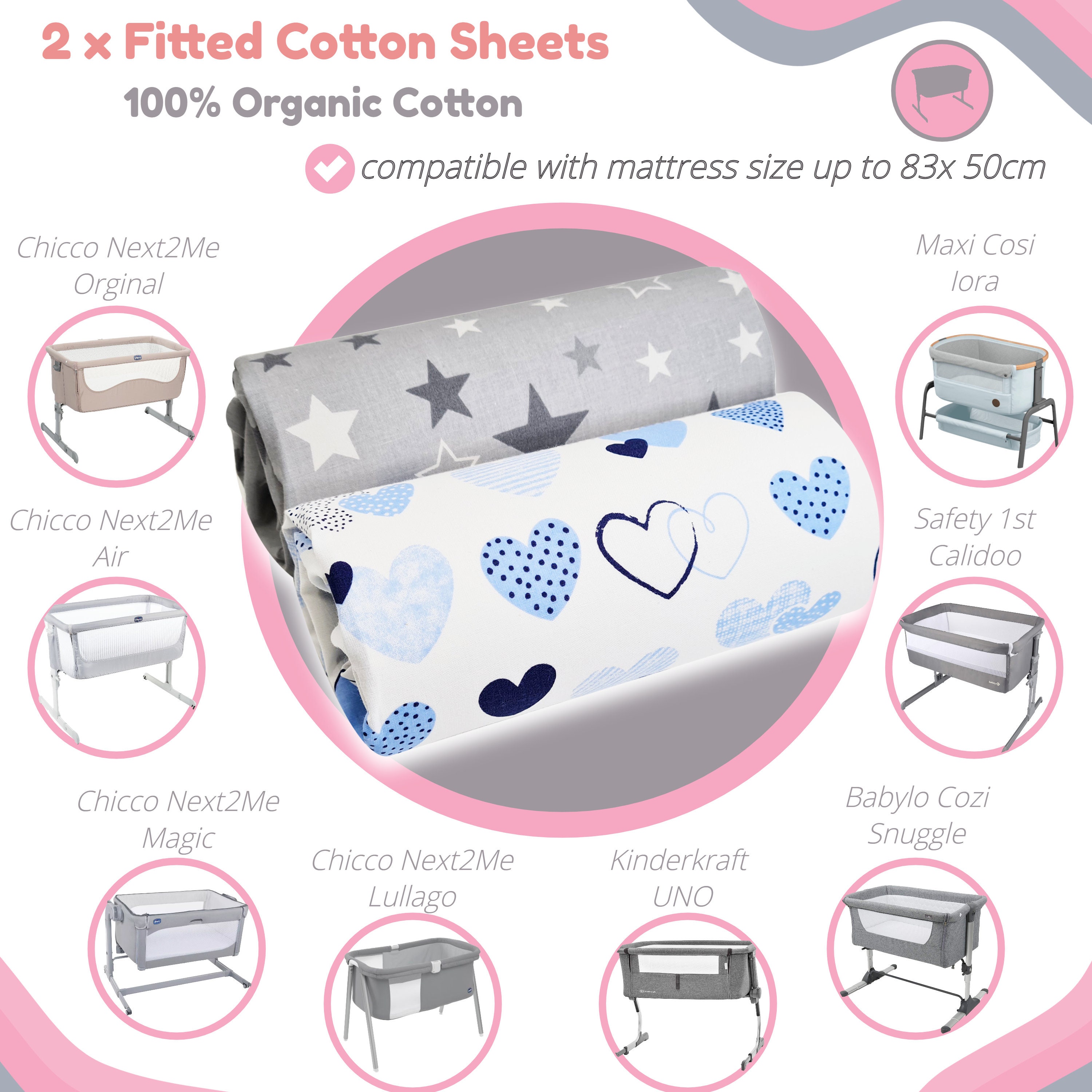 Next to Me Crib Sheets 2 Fitted Bedside Crib Sheets 100 Etsy UK