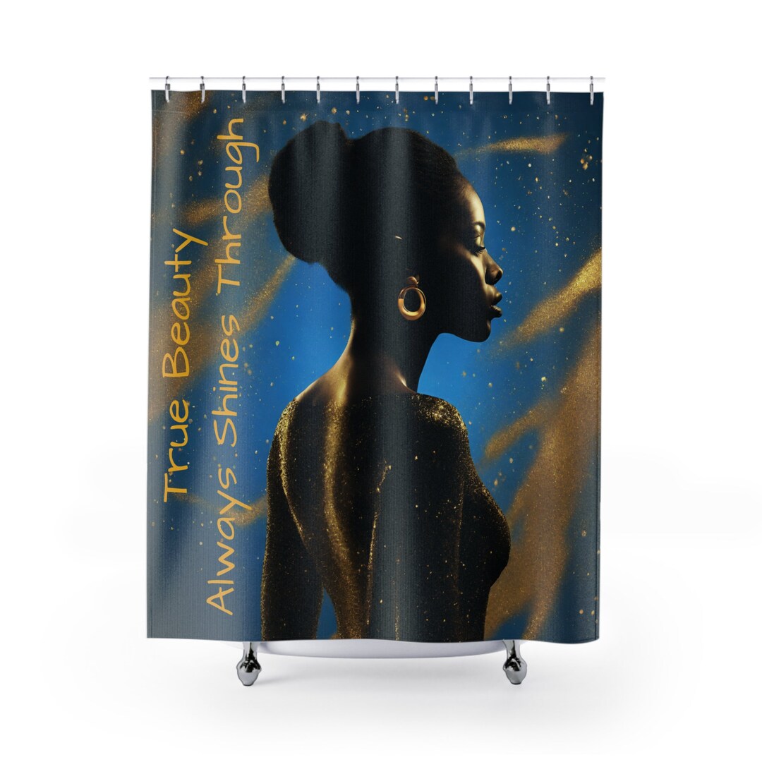 Blue and Gold Shower Curtain Blue & Gold Decor Bathroom Etsy