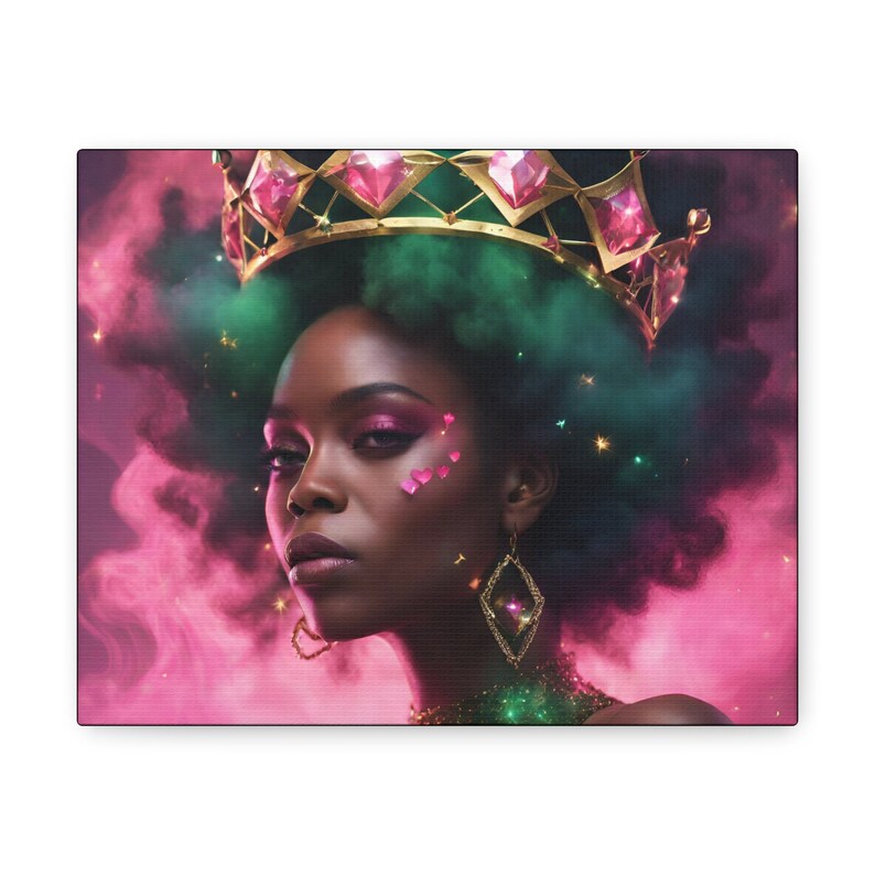 African Beauty Canvas Pink & Green Themed Wall Art Bedroom Wall Art