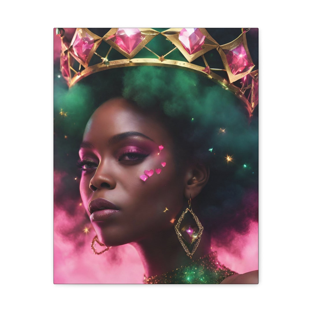 African Beauty Canvas Pink & Green Themed Wall Art Bedroom Wall Art