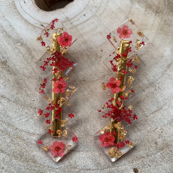 Pince à Cheveux Artisanale Française Avec Fleurs Séchées - Multicolore