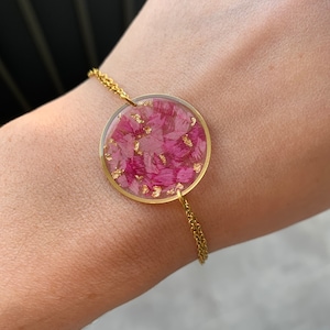 Getrocknetes Pfingstrosenarmband, Trockenblume, Edelstahl, Blumenarmband