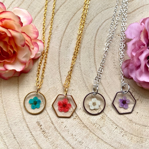 Gedroogde bloemenketting, epoxyhars, roestvrij staal, aanpasbaar