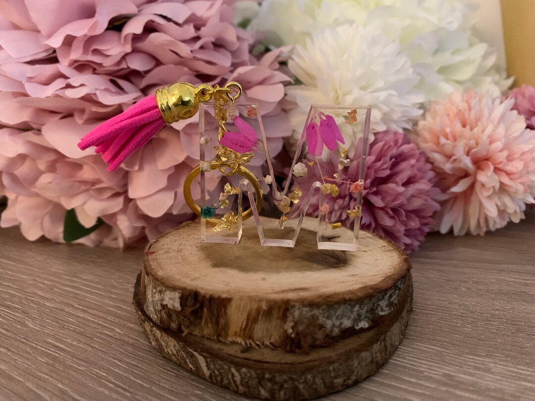 Porte-Clés Fleurs Stabilisées Séchées Sous Résine - Monture Métal Doré - Cadeau Fait Main Pour Collègues, Famille, Décoration De Sac - 10