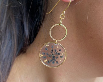 Pendientes colgantes de flores secas, acero inoxidable, pendientes bohemios