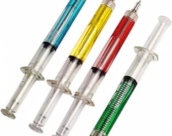 Syringe Ballpoint Pen Set: Novelty Blue Ink Pens, 4pcs