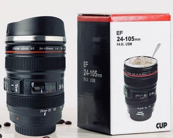 Camera Lens Coffee Mug: Stainless Steel Travel Mug with Lid