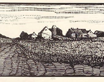 WHEATFIELD, limited edition bxw linocut