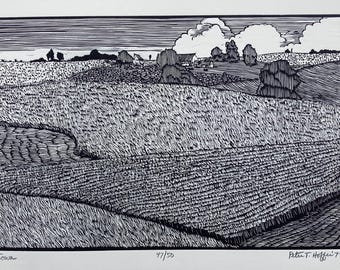 IOWA, limited edition bxw linocut