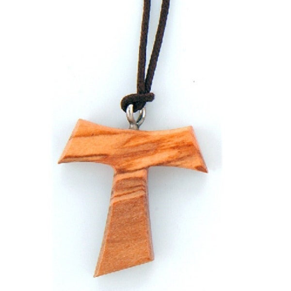 Olive Wood Franciscan Tau Cross Necklace - Collar Cruz Tao 1 1/2"