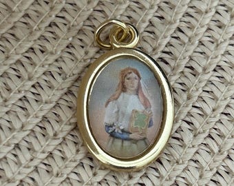 St. Dymphna Non-Tarnish Medal and golden stainless steel chain Medalla de Santa Dymphna