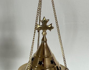 Cross Brass Hanging Incense Burner Kit (Includes Burner, Charcoal, Frankincense)