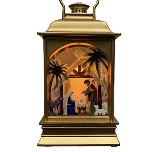 Nativity Scene Christmas Lantern Ornament LED Light-up Golden