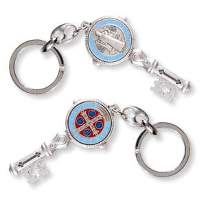 Saint St Benedict Key Silver red and blue Keychain Llave de San Benito