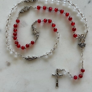 Divine Mercy Deluxe Glass Red and Clear beads rosary