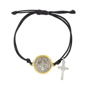 St Benedict two tone medal men's bracelet